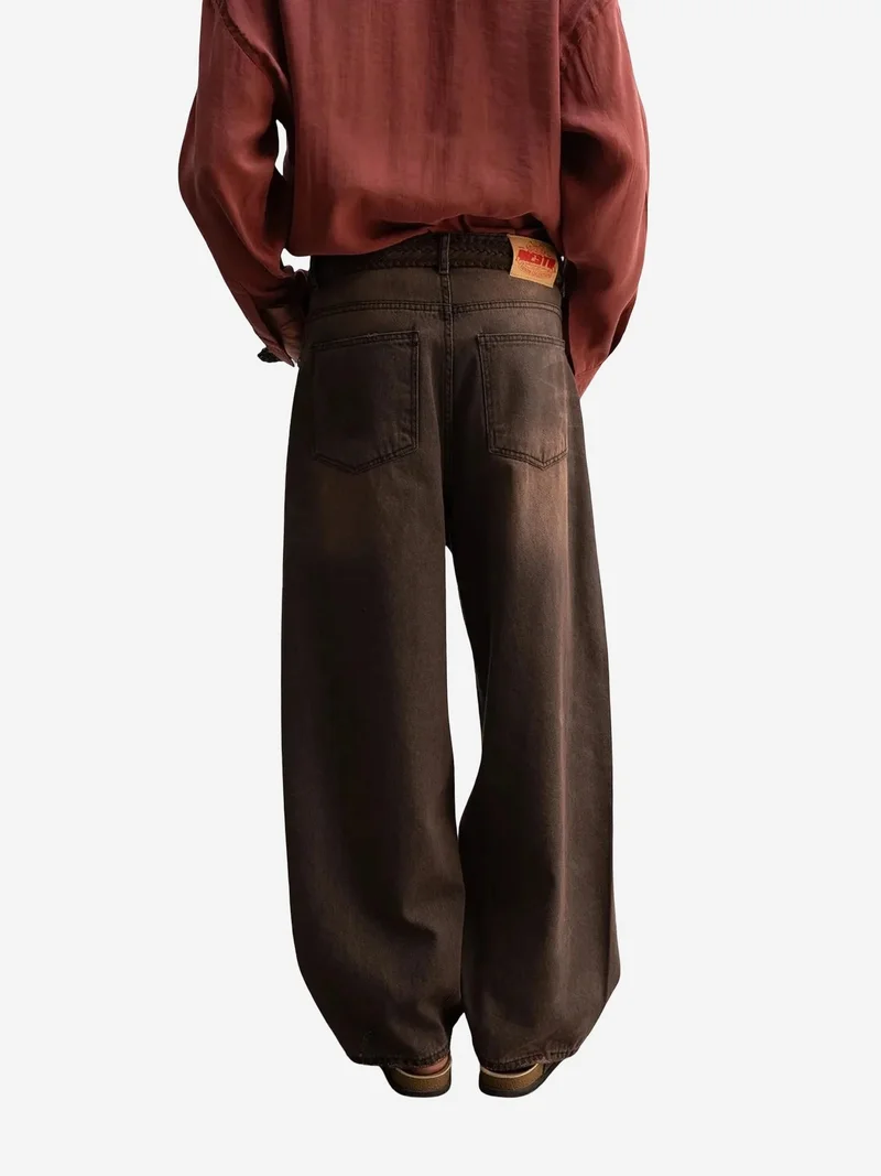 Giesto Mocha Brown GIESTO Baggy Fit Denim Pants with Pockets for Men | Best Price UAE